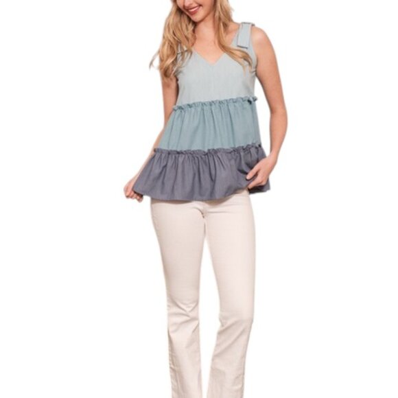 Color Block V-Neck Baby Doll Sleeveless Top & Plus Size - Picture 8 of 9